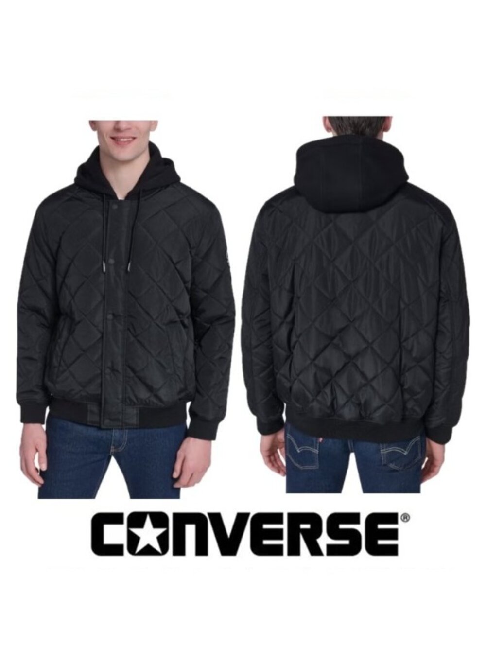 NWT Converse Men's Hooded Bomber Jacket, Black